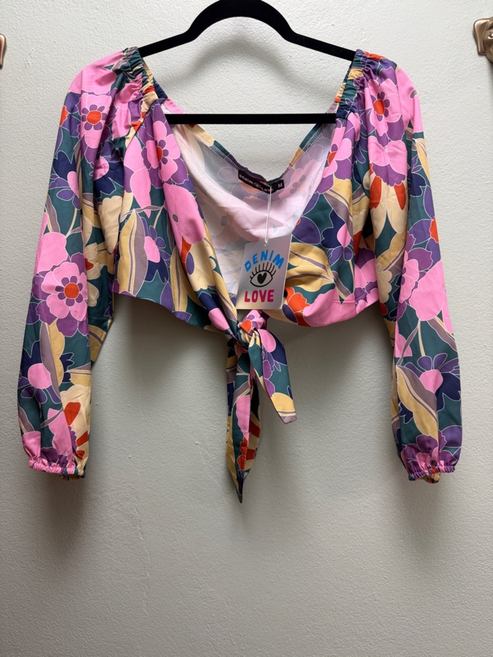 Pink Floral Tie-Front Crop Top
